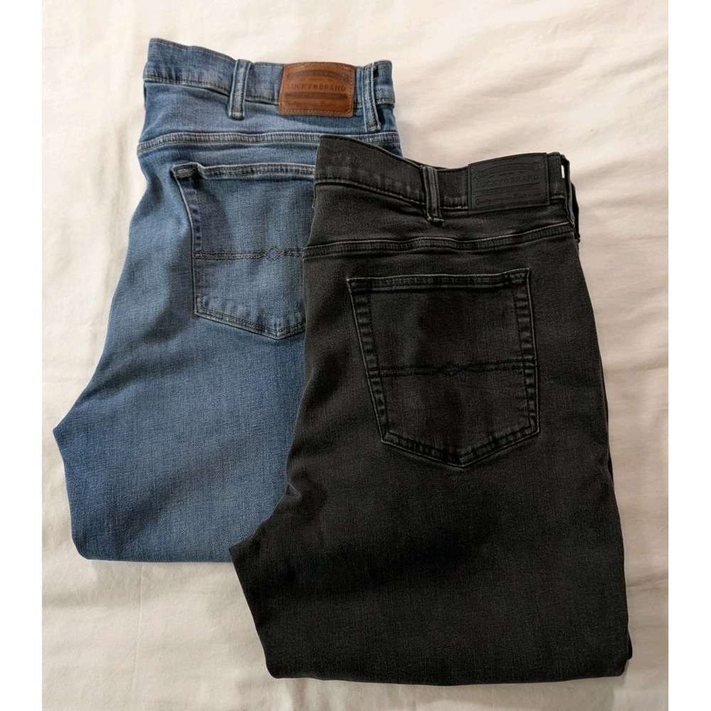 Lot Of 2 Lucky Brand 181 Relaxed Straight Jeans Men 42x32(27 Actual) Blue, Black
